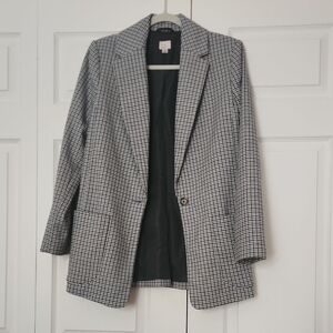 a new day Blue, Black, and White Checked Single-Button Blazer